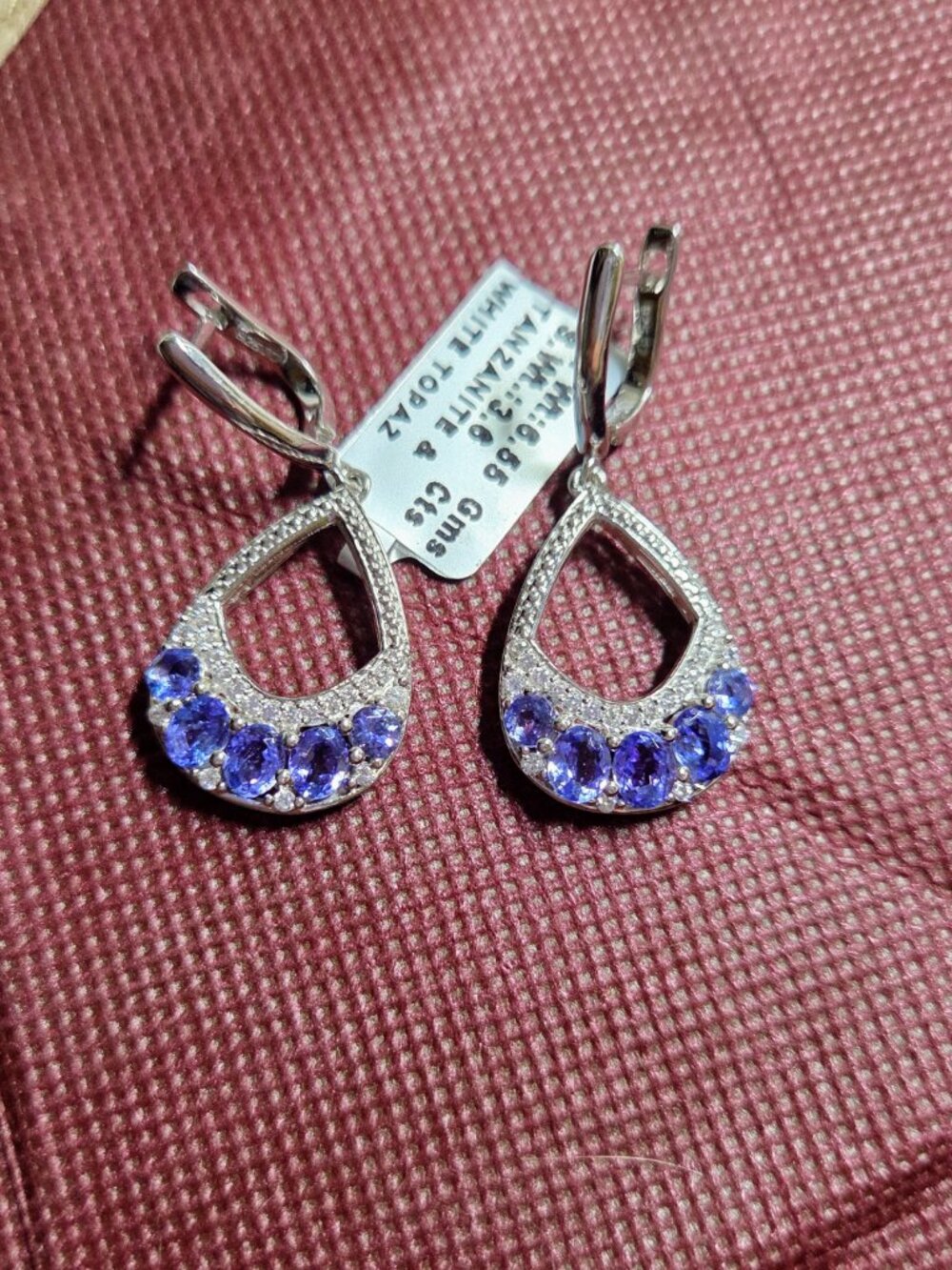 Tanzanite and White Topaz Dangle earrings with Tags NEW English clasp